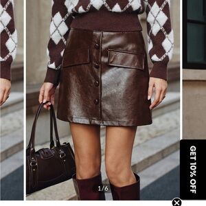 Commense Dark Brown Buttoned Mini Skirt
